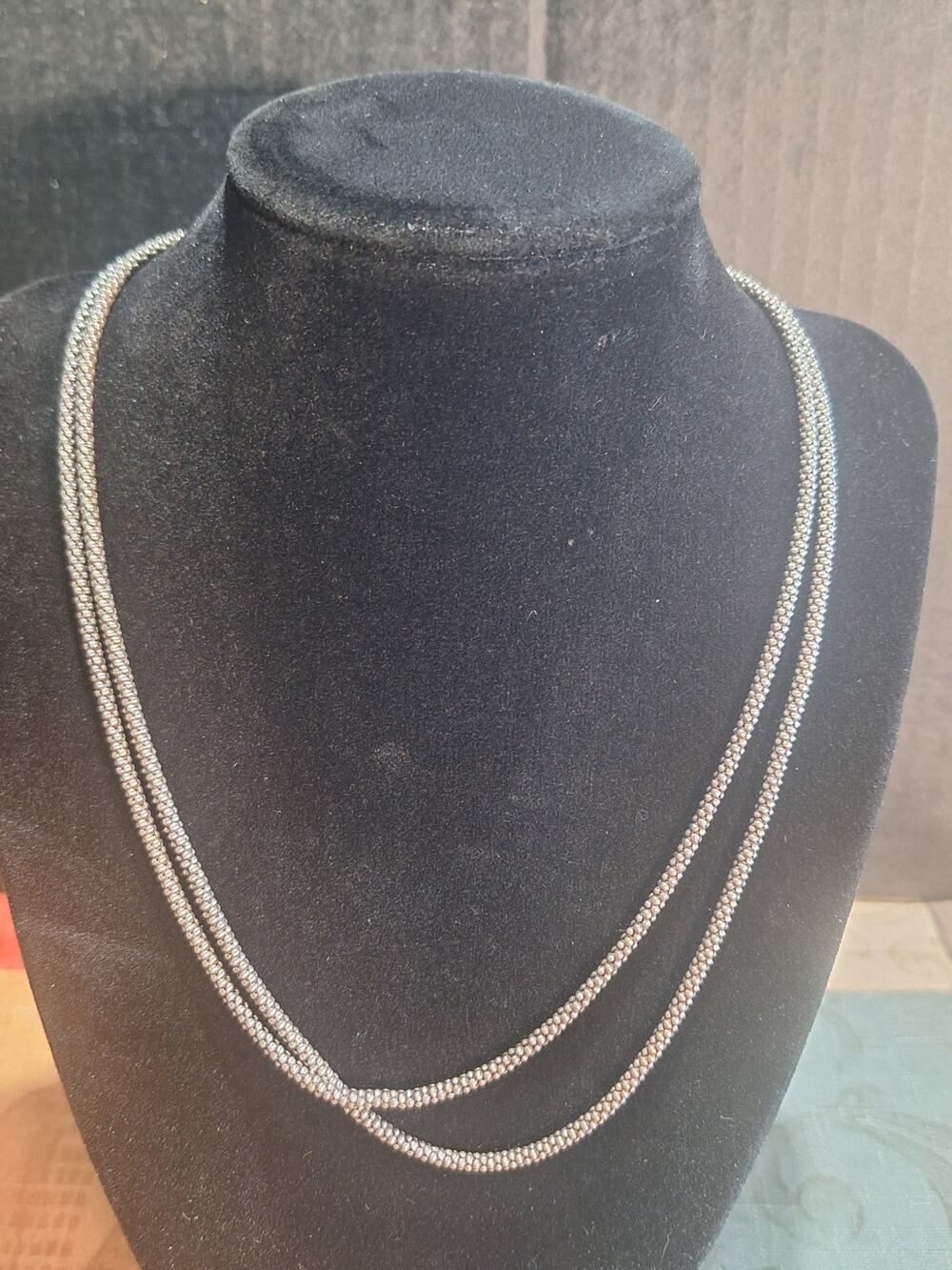 925 Sterling Silver Double Strand Popcorn Mesh Chain Toggle Necklace 18"